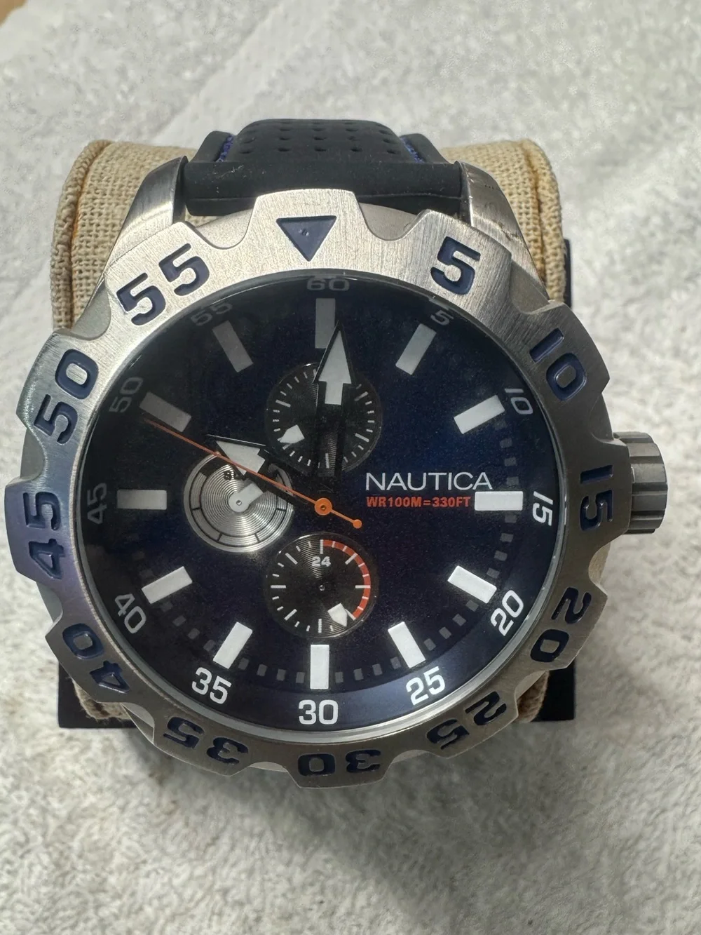Nautica Men's Navy Dial Chronograph Watch with Black Strap